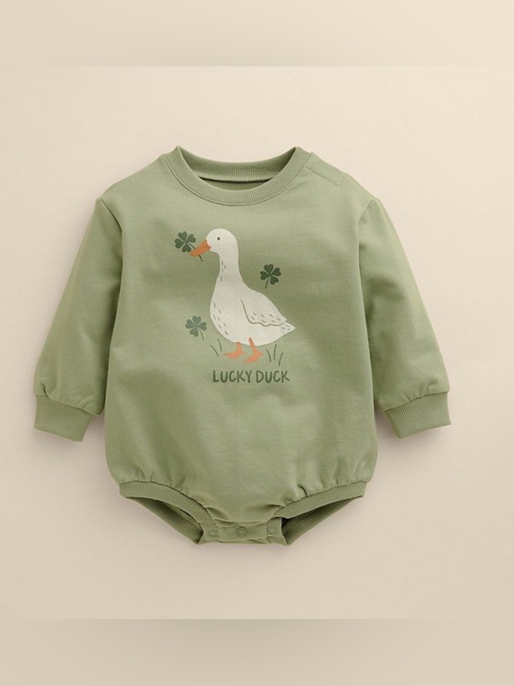NWT - Baby Little Co. by L. Conrad Lucky Duck Long Sleeve Ringer Bubble Bodysuit